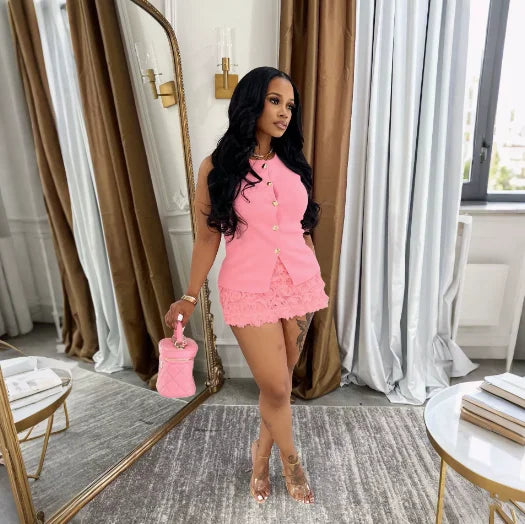 Elegant and Flattering Sleeveless O Neck Two Piece Set for Women