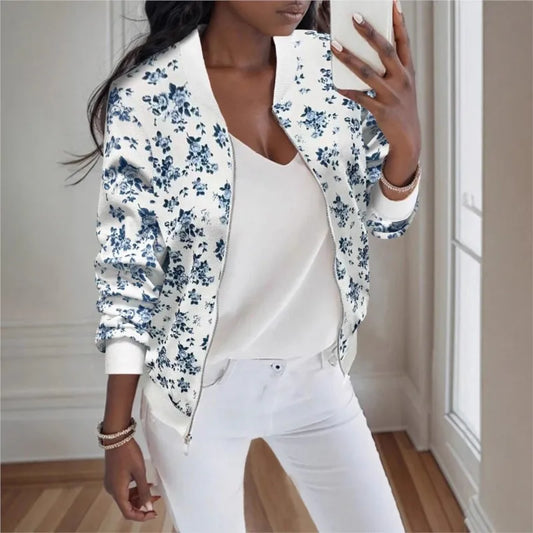 Women's Leopard Stand-Up Collar Long Sleeve Zipper Cardigan Coat Jackets Autumn Ladies Casual Loose Outwear Outcoat Size