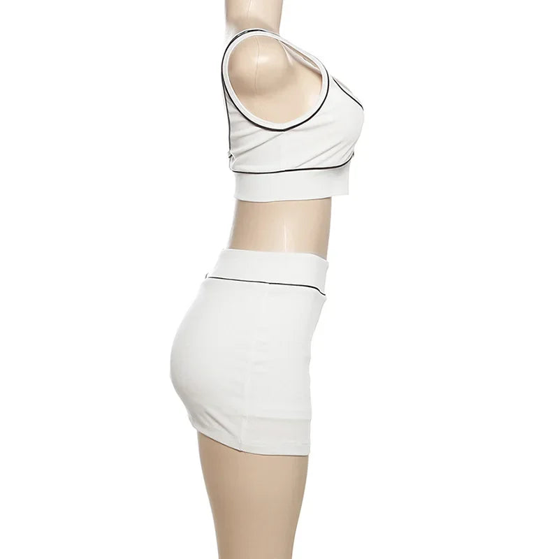 2 Piece Set Women Fashion Streetwear Outfits Sexy Hot Girl Short Tank Top & Wrap Hip Mini Skirt Sports Casual Suit 2025 Summer