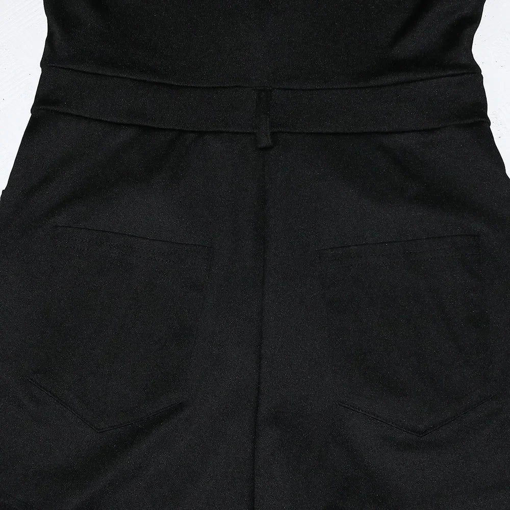 Summer V Neck Mesh Cargo Short Jumpsuit for Women