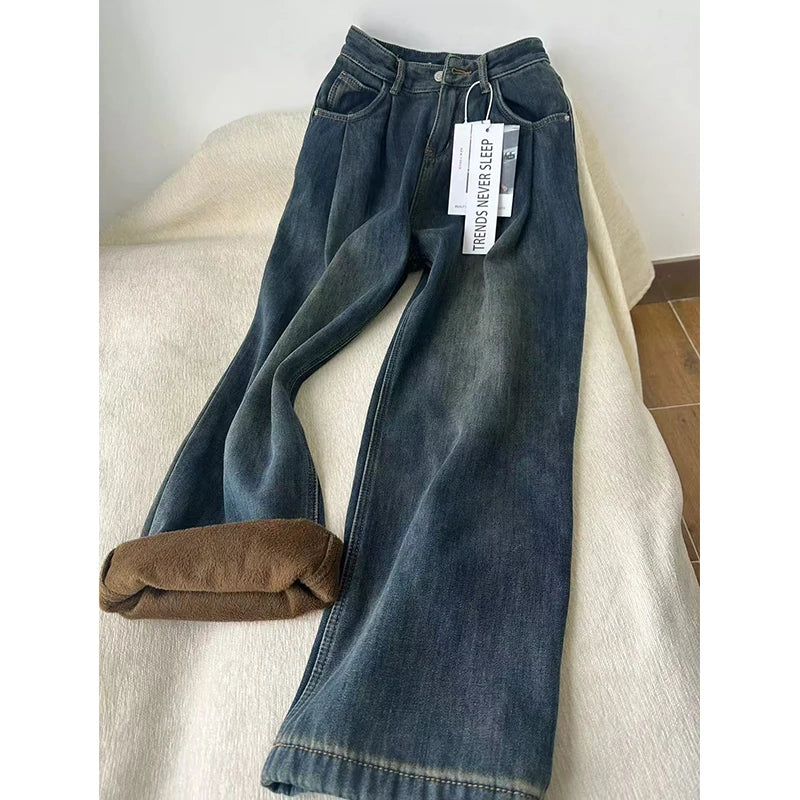 Velvet Baggy High Waist Denim Jeans
