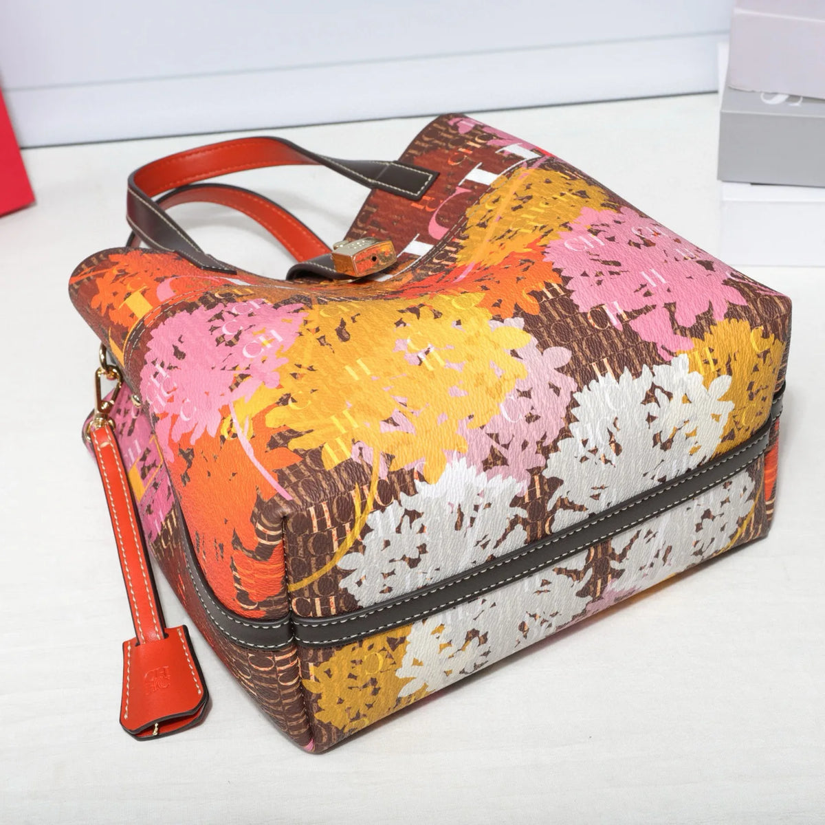 Printed Faux Leather Bucket Shoulder Bag