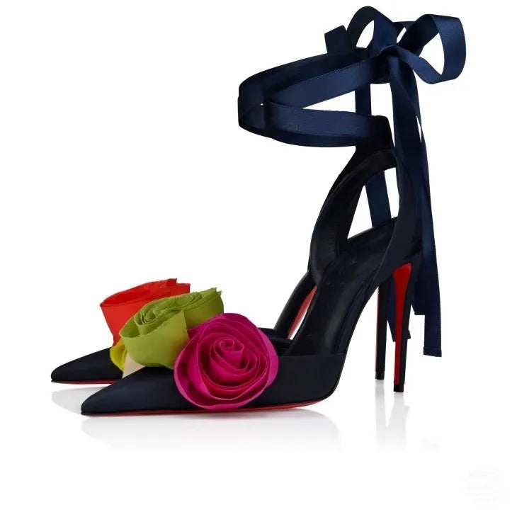 Rose Flower Pointed Toe High Heel Sandals for Women