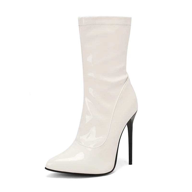 Pointed Toe Patent Leather Stiletto Ankle Boots for Women