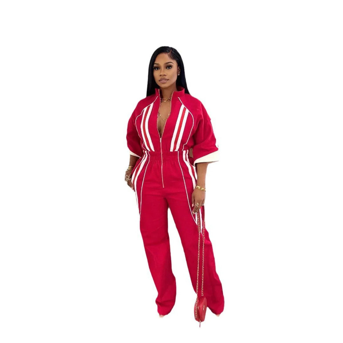Women Jumpsuits For Spring 3/4 Sleeve Print Stripe Loose Fashion Streetwear Overalls Wide Leg Pants Trousers 2025 Summer