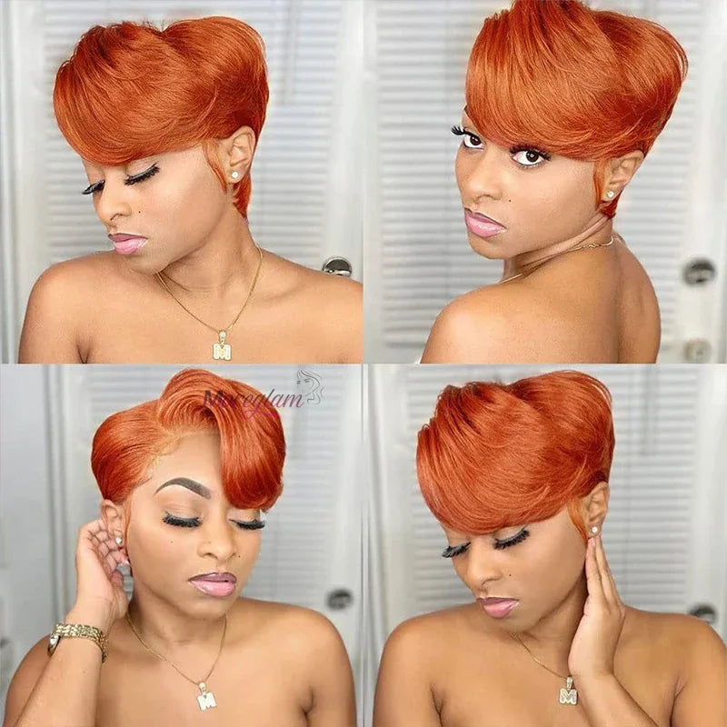 Ginger Orange Pixie Cut Human Hair Lace Wig for Women