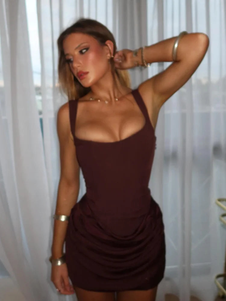 U Neck Back Bandage Mini Dress