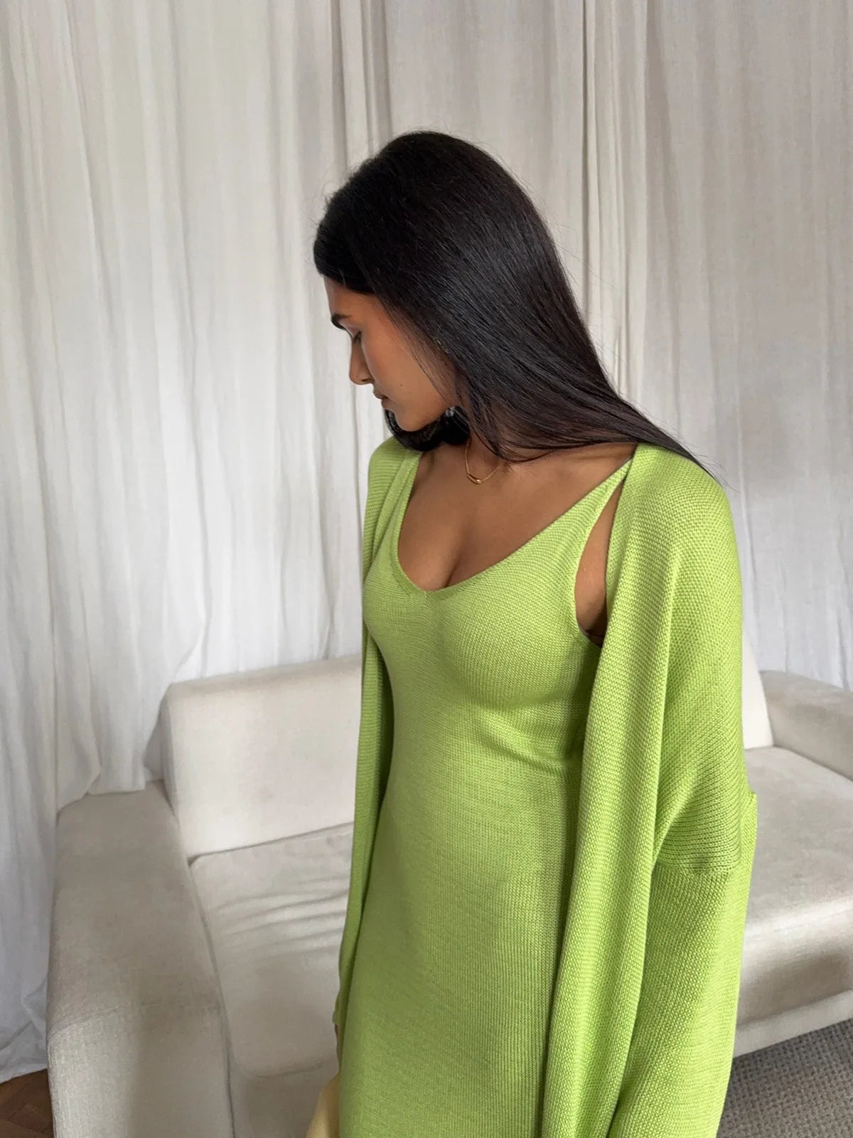 V-Neck Ribbed Knit Maxi Dress Set