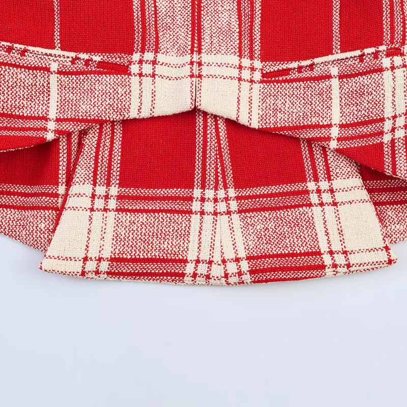 Elegant Plaid Long Sleeve V-Neck Single Breasted Jacket for Women