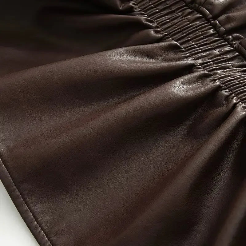 Cropped Oversized Black Leather Bomber Jacket for Women
