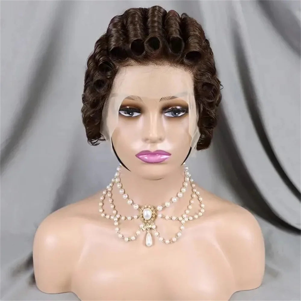 Chocolate Brown Pixie Cut Lace Front Human Hair Wig for Women
