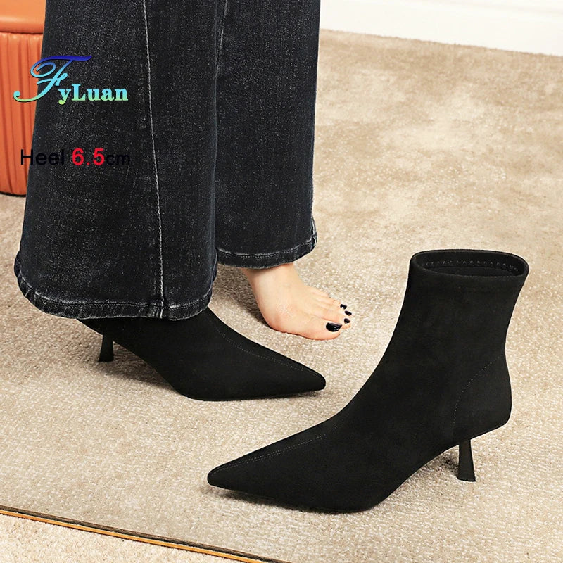 Suede Pointy Toe Sock Stiletto Boots