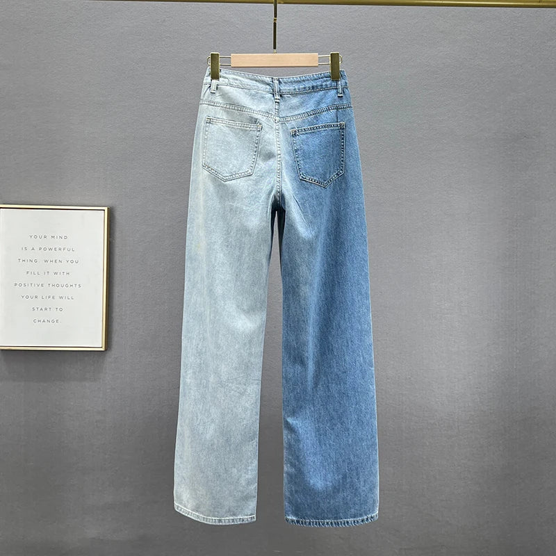 High Waist Wide Leg Jeans Women's Summer New Sle Diamond Embellied Hong Kong Sle Loose Fit Slimming Long Pants