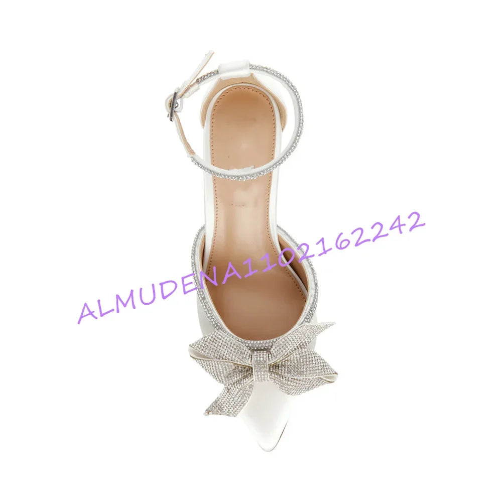 Satin Rhinestone Bow Pointed Toe Bridal Heels for Women