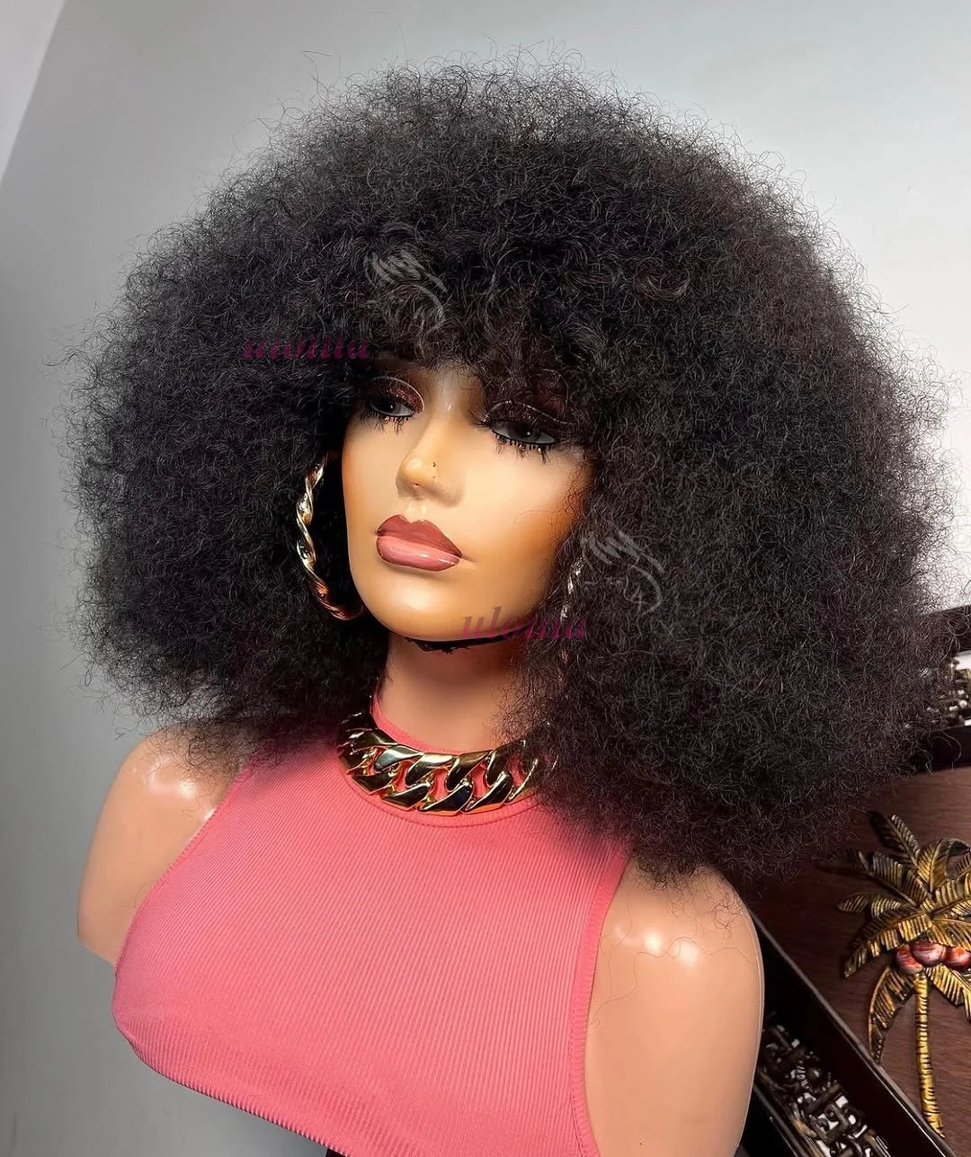 Wig With Bangs Full Machine Wig Remy Brazilian Human Hair For Black Women Afro Kinky Curly