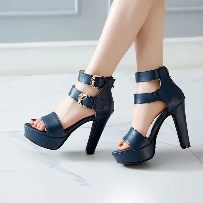 Chunky Platform Sandals with Zipper Buckles for Women