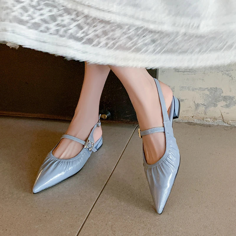 Genuine Leather Pleated Closed Toe Sandals for Women