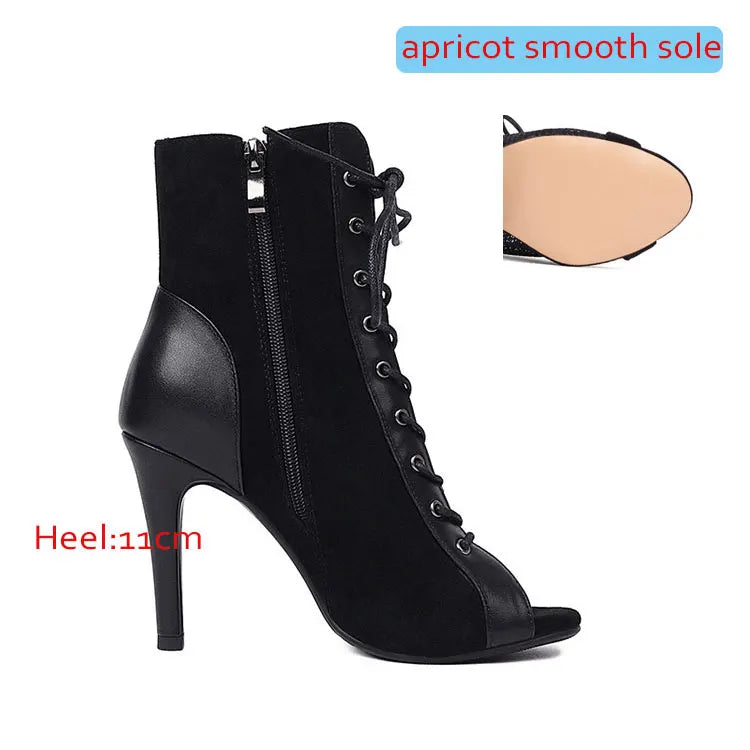 Thin Heel Latin Dance Ankle Boots With Zip for Women