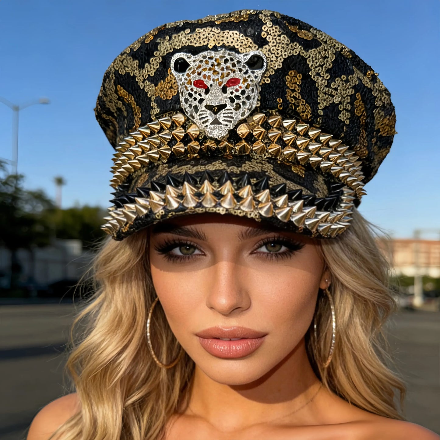 Black Luxury Steampunk Rhinestone Baseball Cap for Women