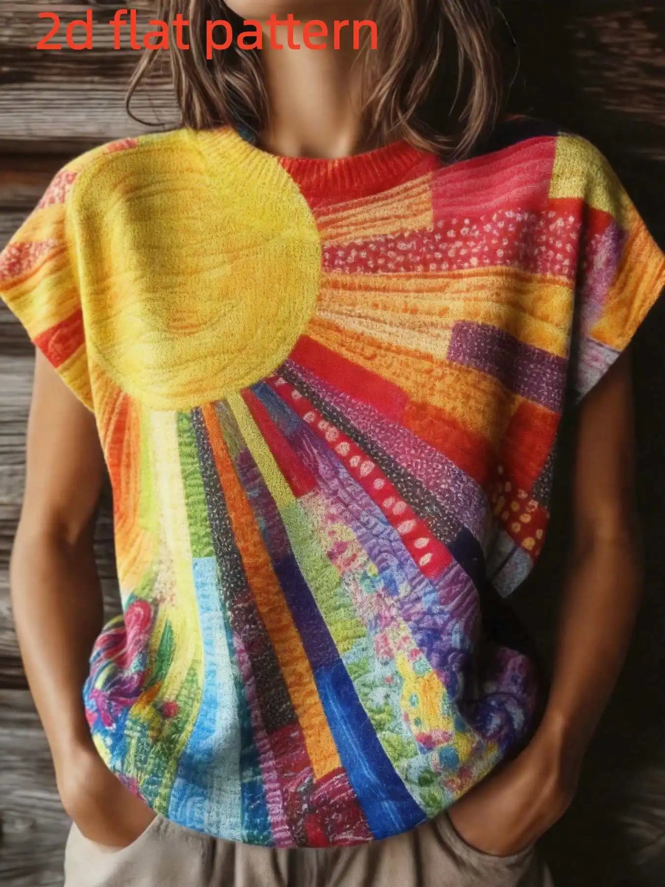 Flat Digital Print Sleeveless Pullover Top for Women