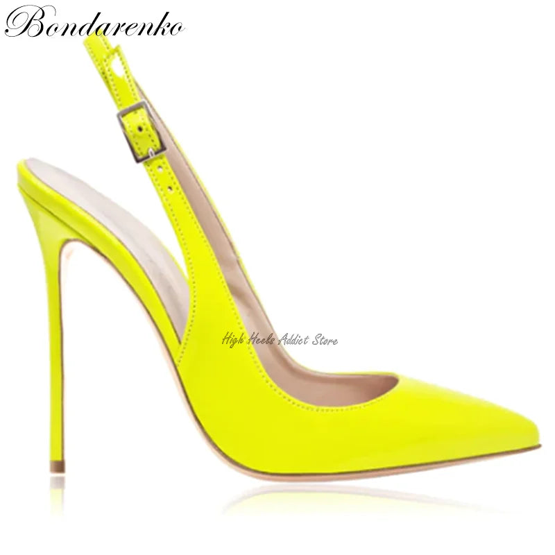 Colorful Patent Leather Slingback Pointed Toe High Heel Pumps for Women