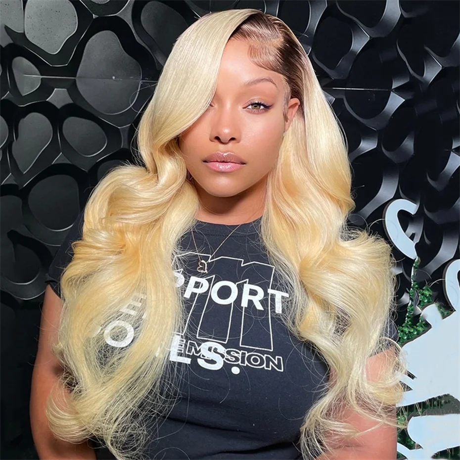 Ombre Dark Root Brazilian Lace Front Body Wave Wig For Women
