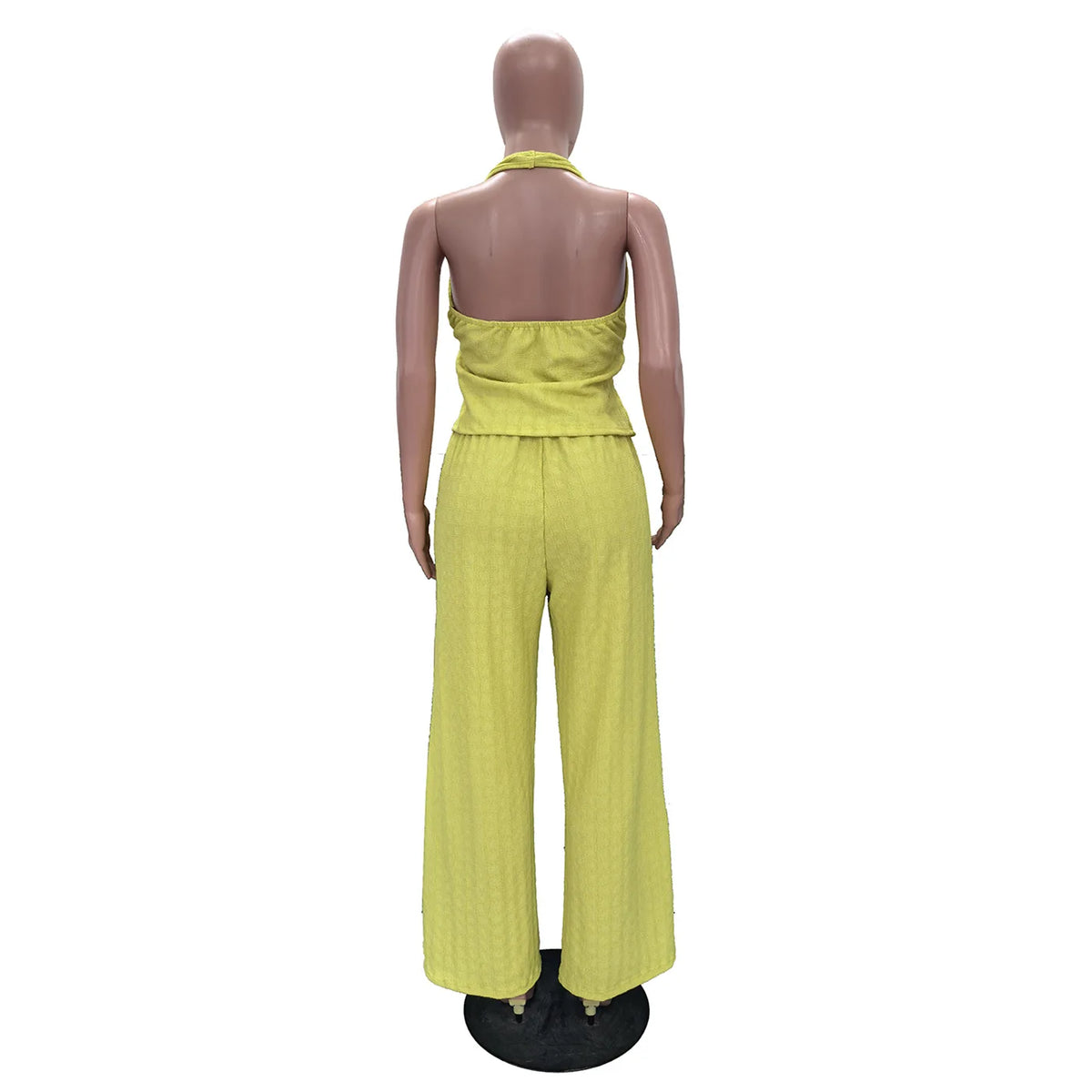 Casual Jacquard Halter Top and Wide Leg Pants Set for Women