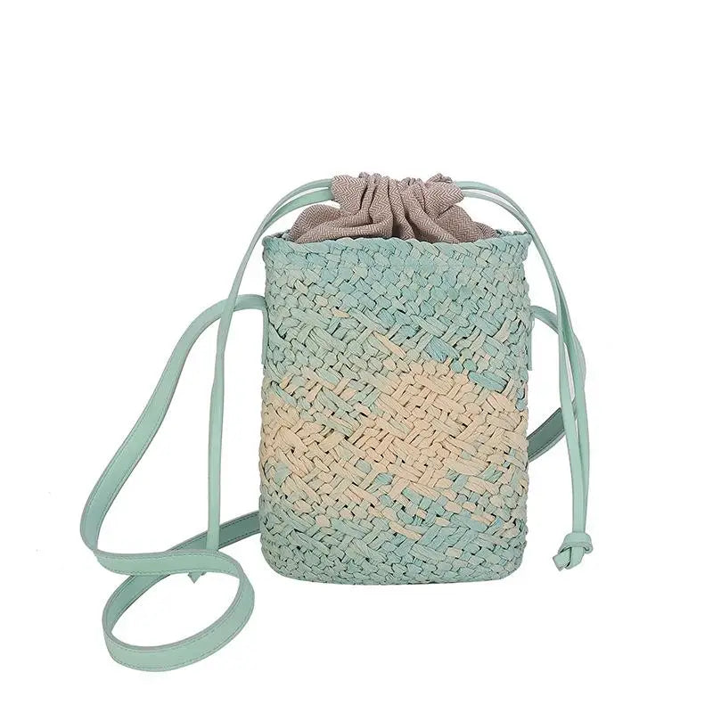 Brand Gradient Raffia Crossbody Bag Straw Drawstring Bohemian Summer Beach Travel Design Shoulder Bag Shop Basket Crossbody Bag