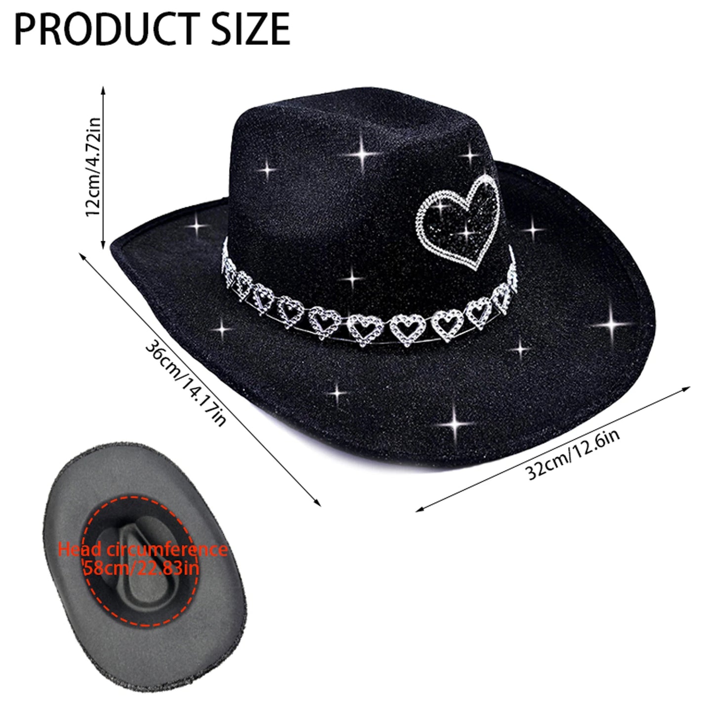 Glitter Rhinestone Western Wide Brim Cowgirl Hat for Women