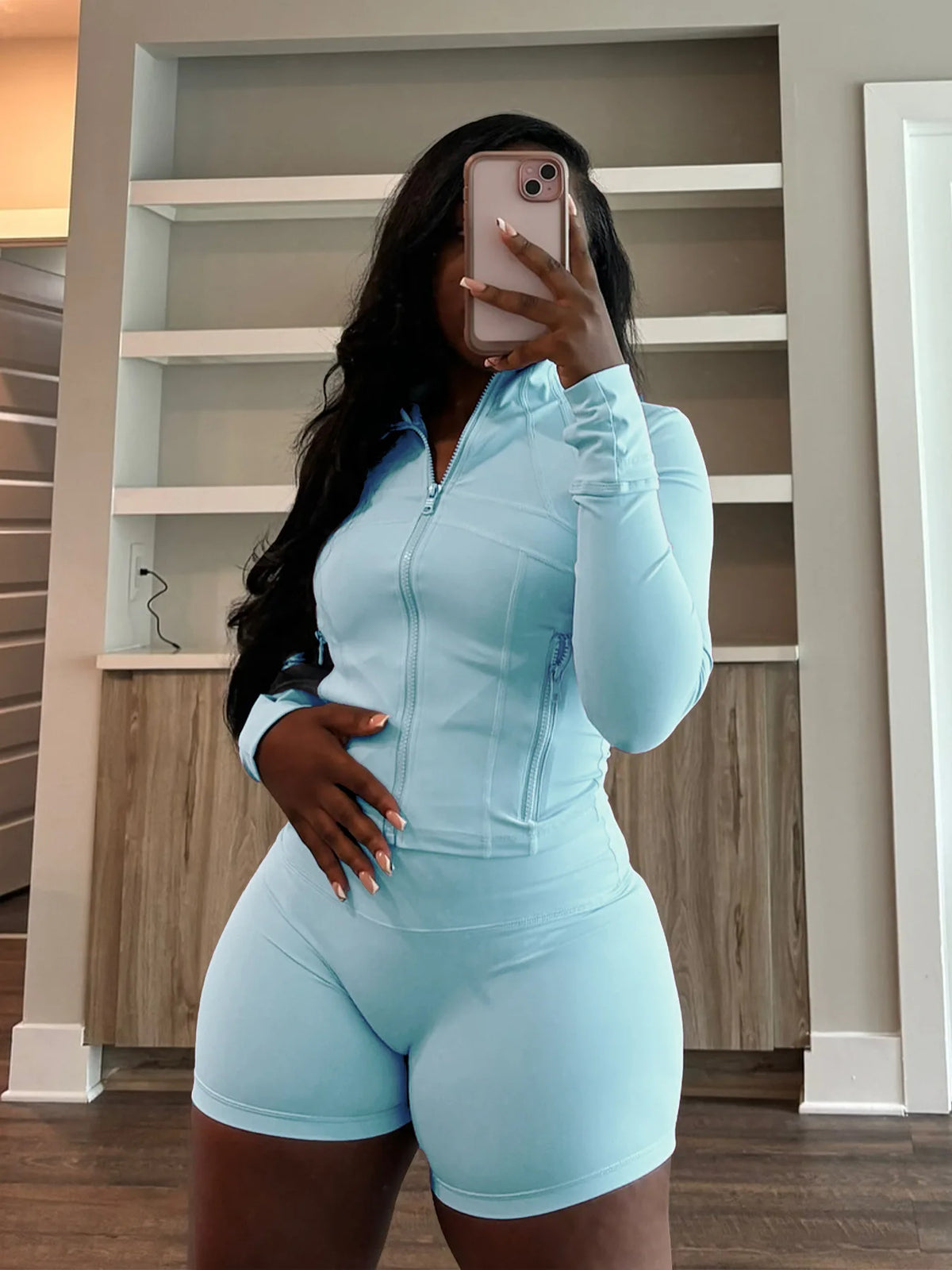 Slim Fit Sporty Two Piece Shorts Matching Set for Women