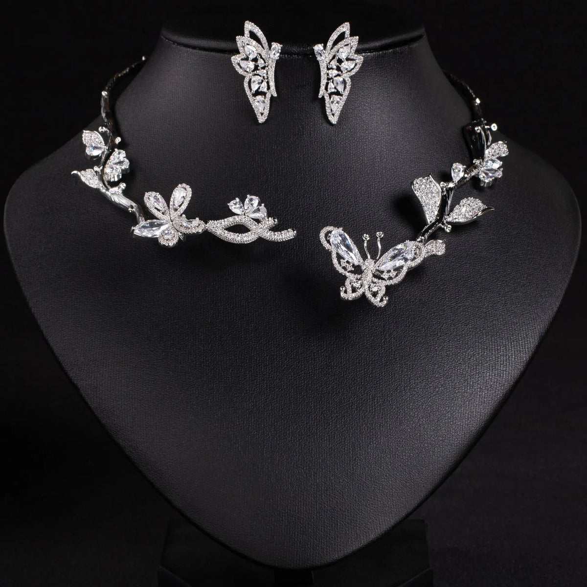 Purple Butterfly Zircon Necklace and Earring Set for Women
