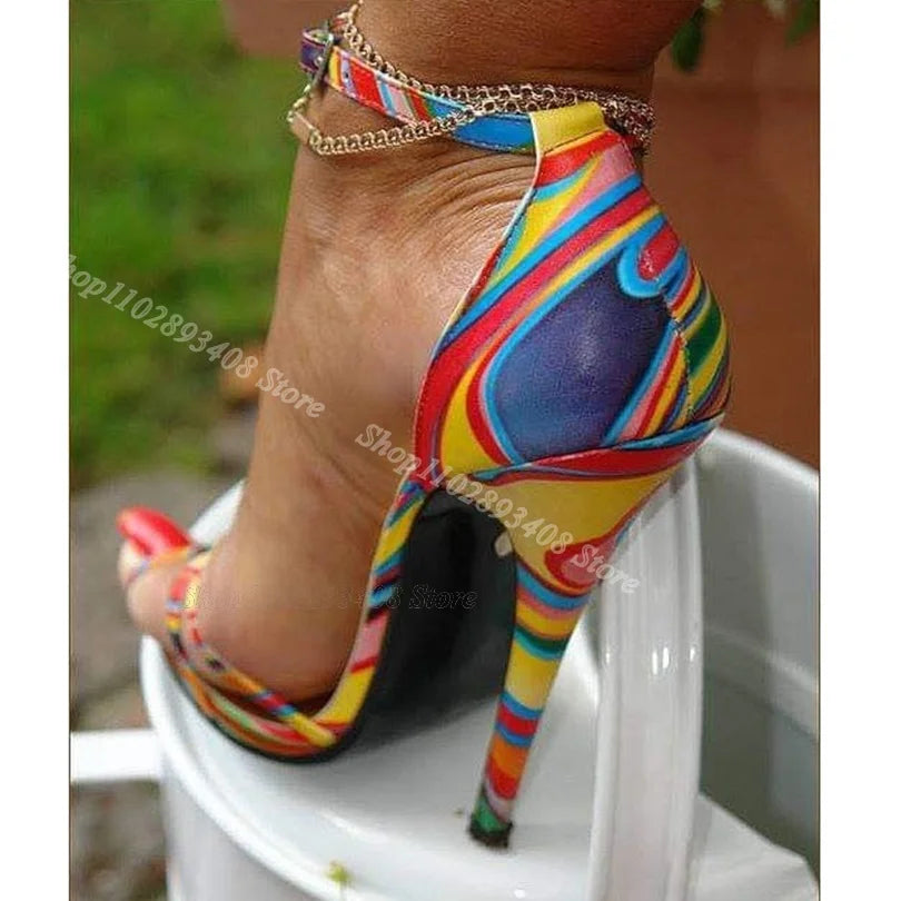 Lace Up Open Toe Stiletto Sandals
