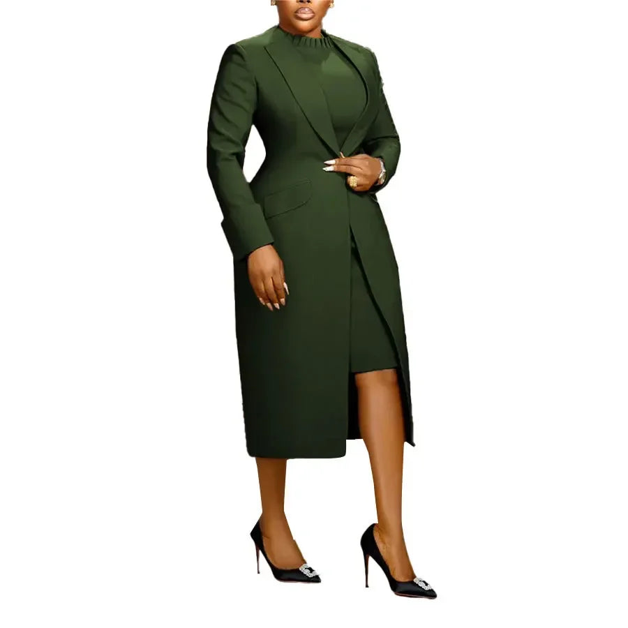 Long Sleeve Blazer and Dress Two Piece Set for Women