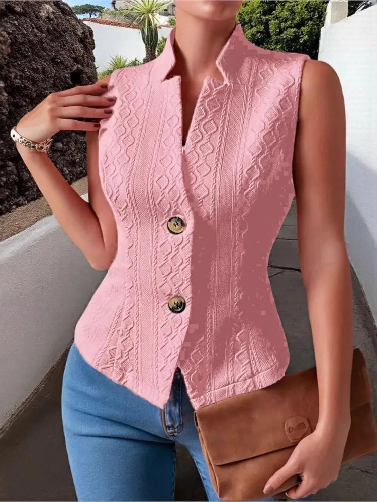 Solid Color Slim Fit Sleeveless Vest With Stand Up Collar for Women