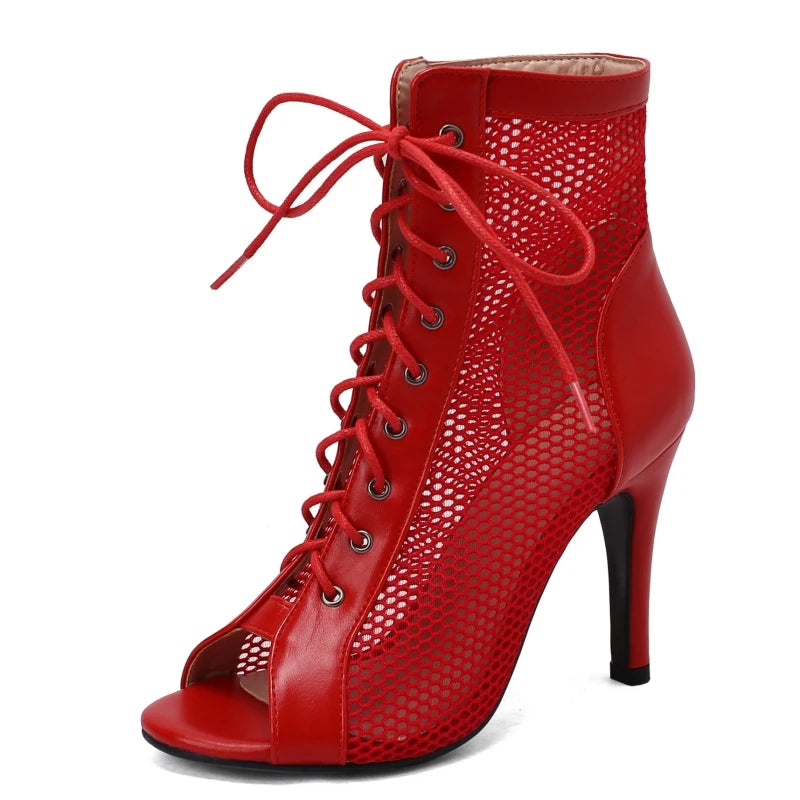 High Heel Mesh Peep Toe Boots