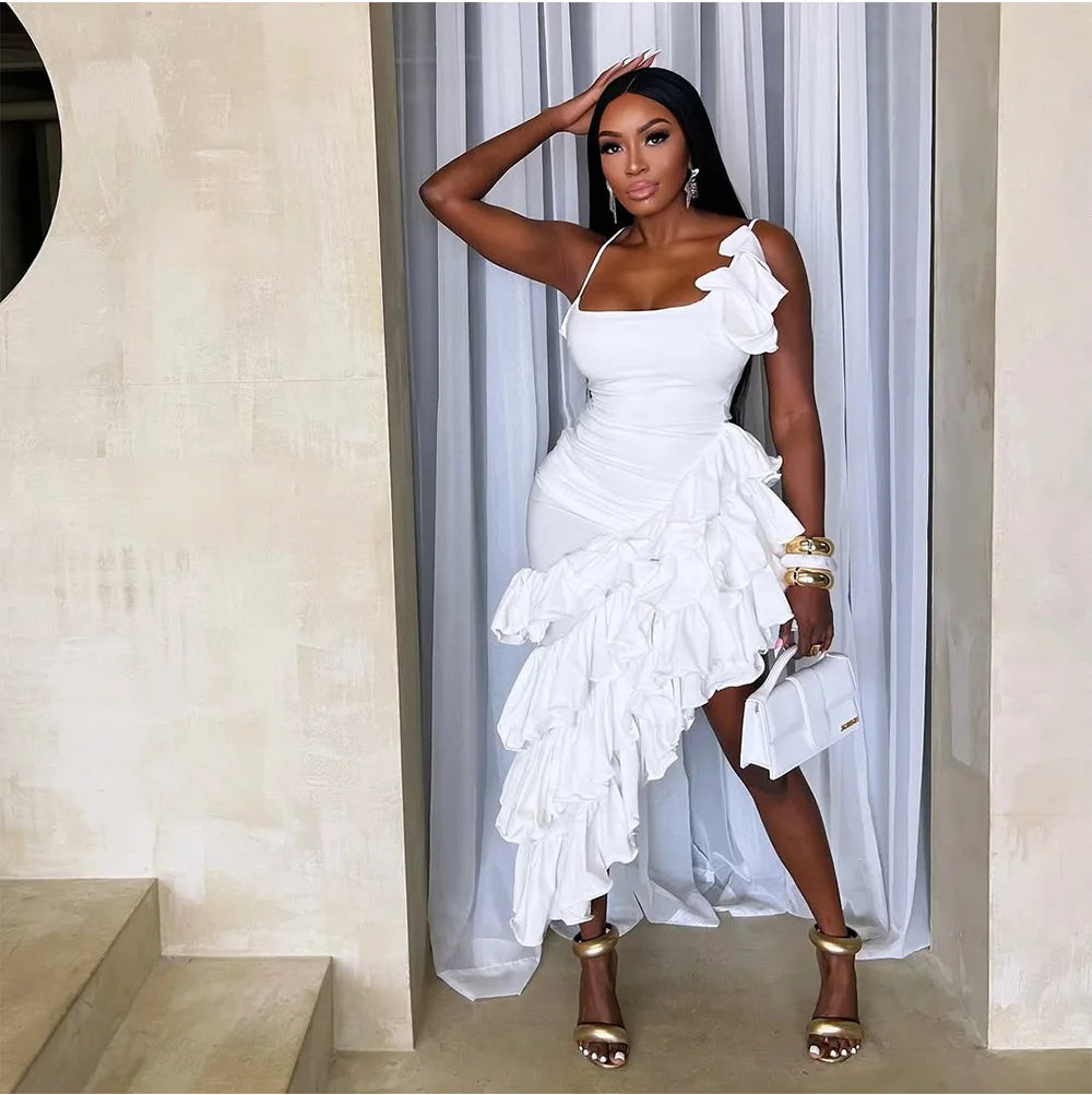 Chic Ruffled Edge Sleeveless Evening Gown for Women