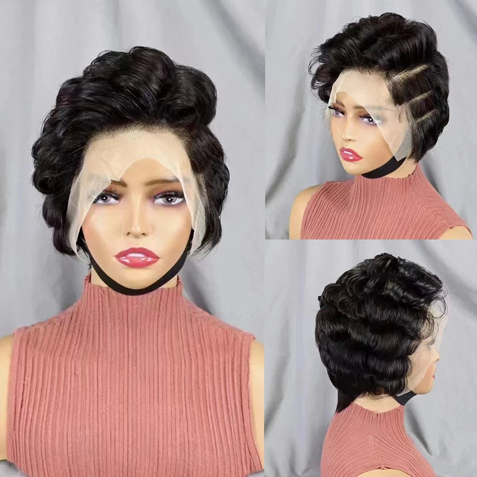 Glueless Salt And Pepper Curly Human Hair Pixie Wig for Women