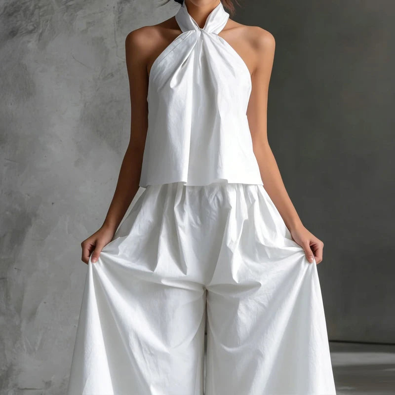 Sleeveless Halter Top And Wide Leg Pants Set for Women