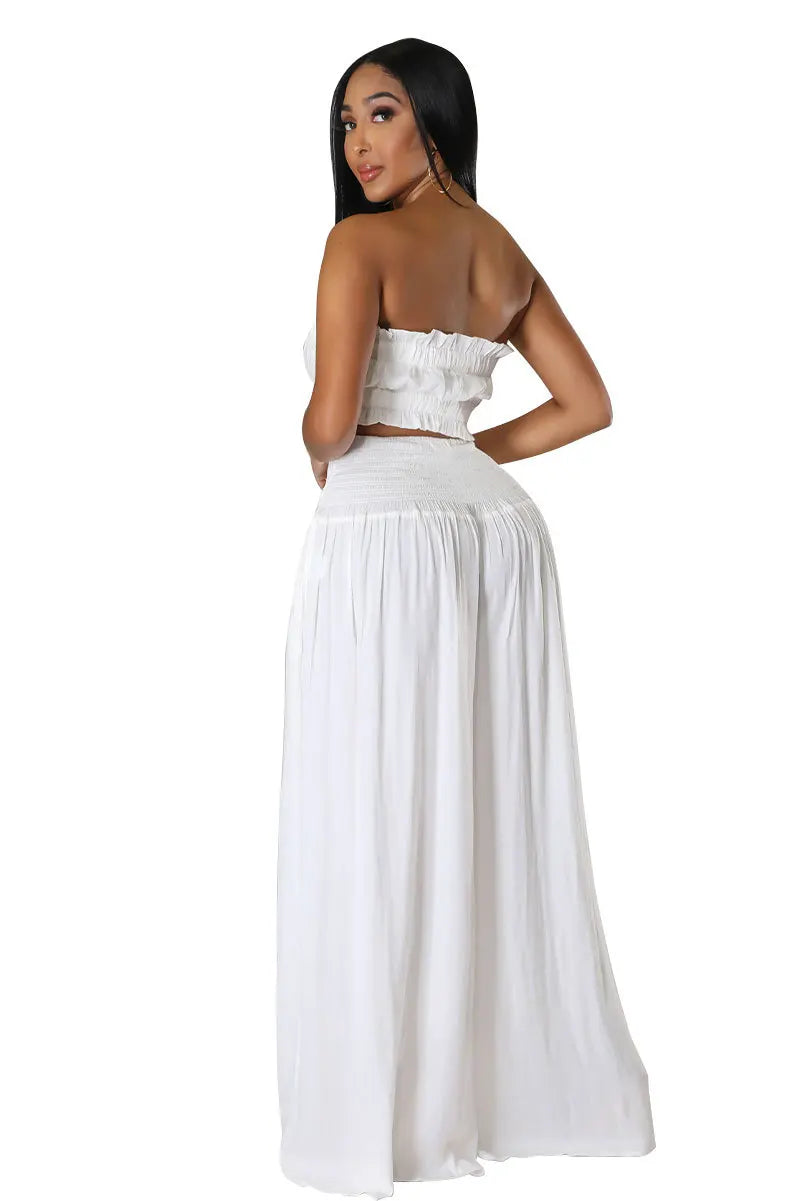 Lace Up Strapless Top Two Piece Pants Set for Women
