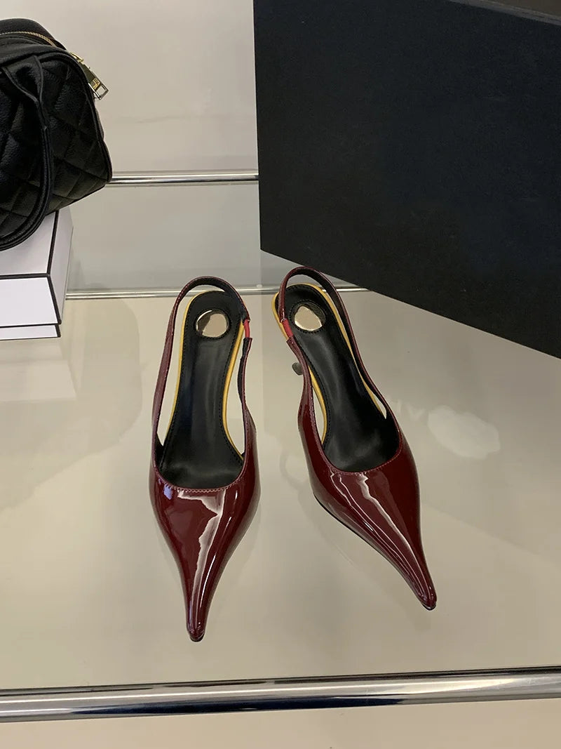 Wine Red Patent Leather Pointed Toe Stiletto Heels for Women