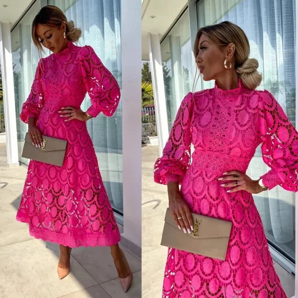 Elegant Lace with Hollow Detailing Maxi Dress for Women