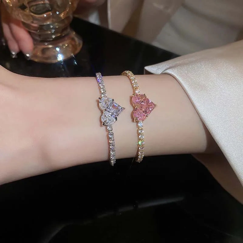 Rhinestone Heart Chain Bracelet