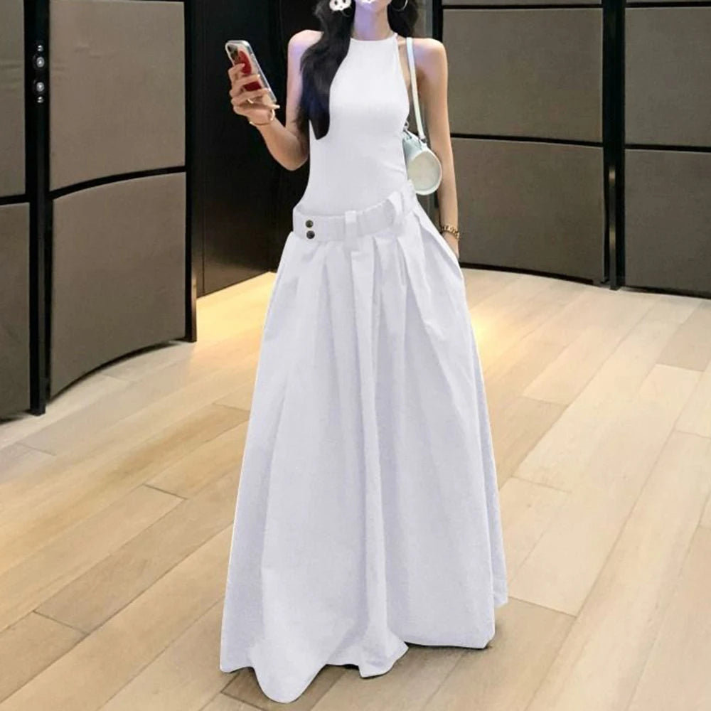 Gray High Waist Button Placket Midi Dress For Women