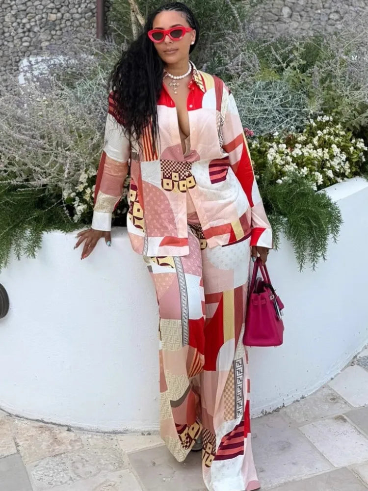 Dashiki Print Matching Top and Pants Set for Women