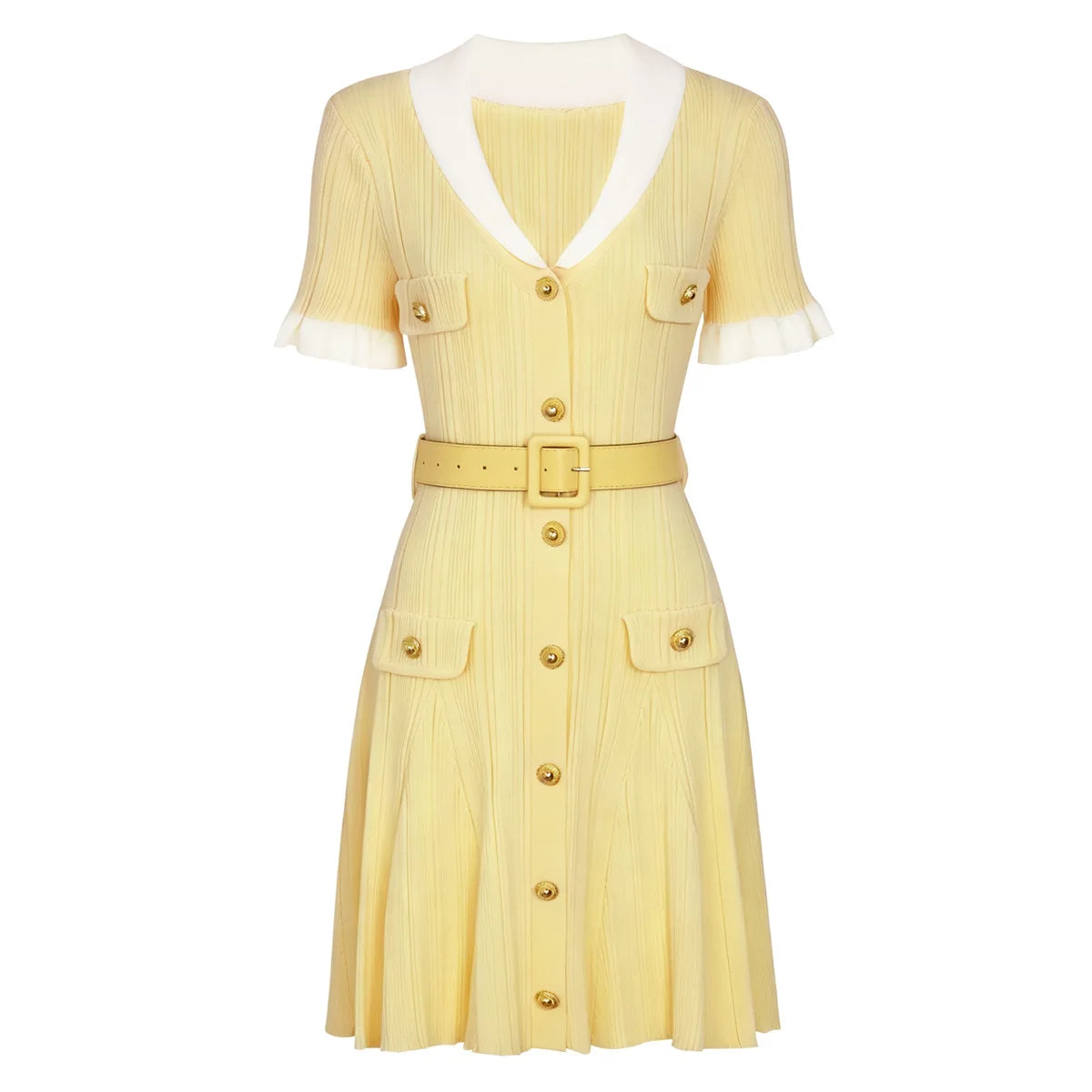 High-end Fashion Cropped Knit Dress New Autumn 2026 Women Short Sleeve High-waisted Belted Slim-fit Elegant Short Dresses
