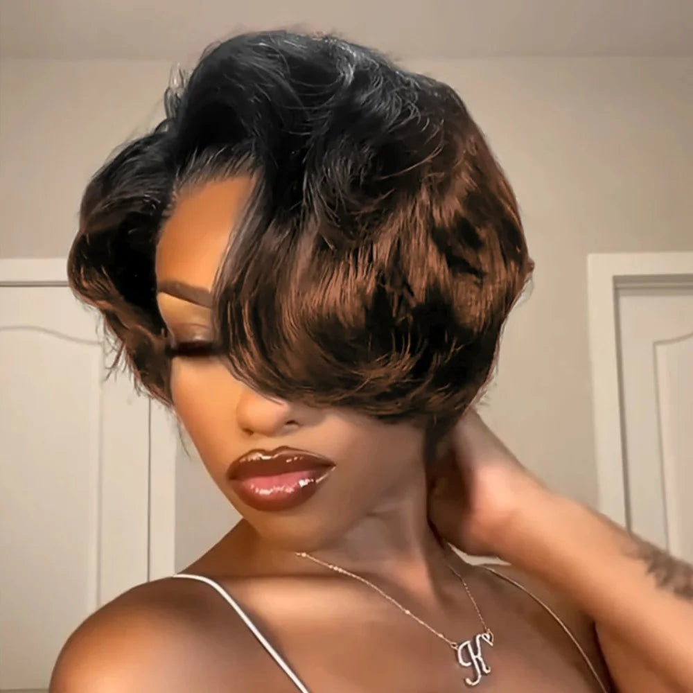 Short Pixie Lace Front Bob Wig With Human Hair for Women