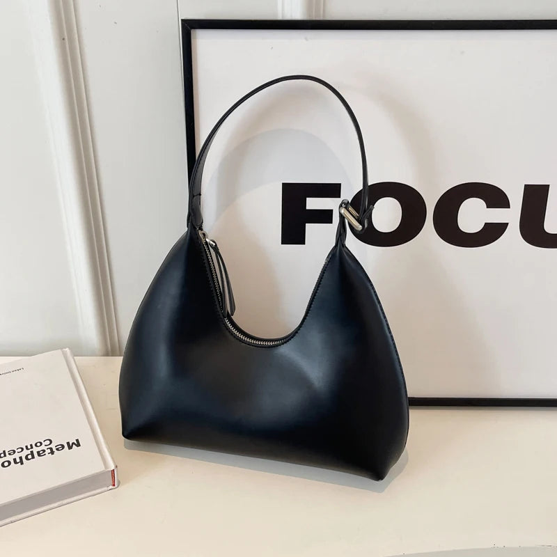 Minimalist Pure Color Polyurethane Leather Shoulder Bag for Women