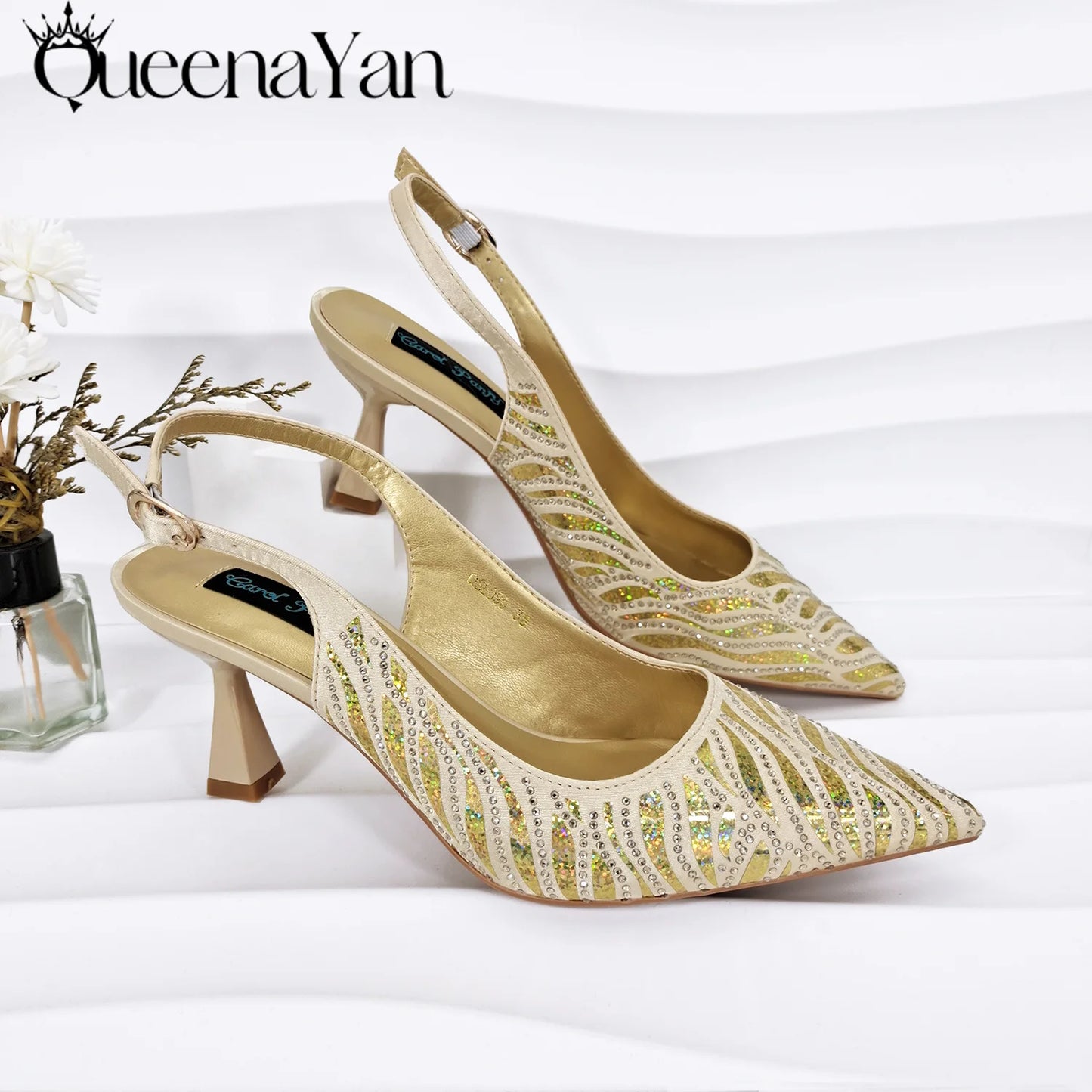 Queena Yan Italian Design Party Shoes African Fashion Ladies Small Clutches With Stiletto Shoes OL Heels