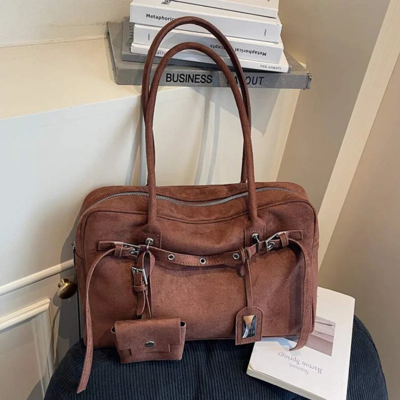 Retro Suede Square Handbag Fashion Versatile High-quality Texture Underarm Bag Exquisite Hardware Design Work Commute Tote Bag