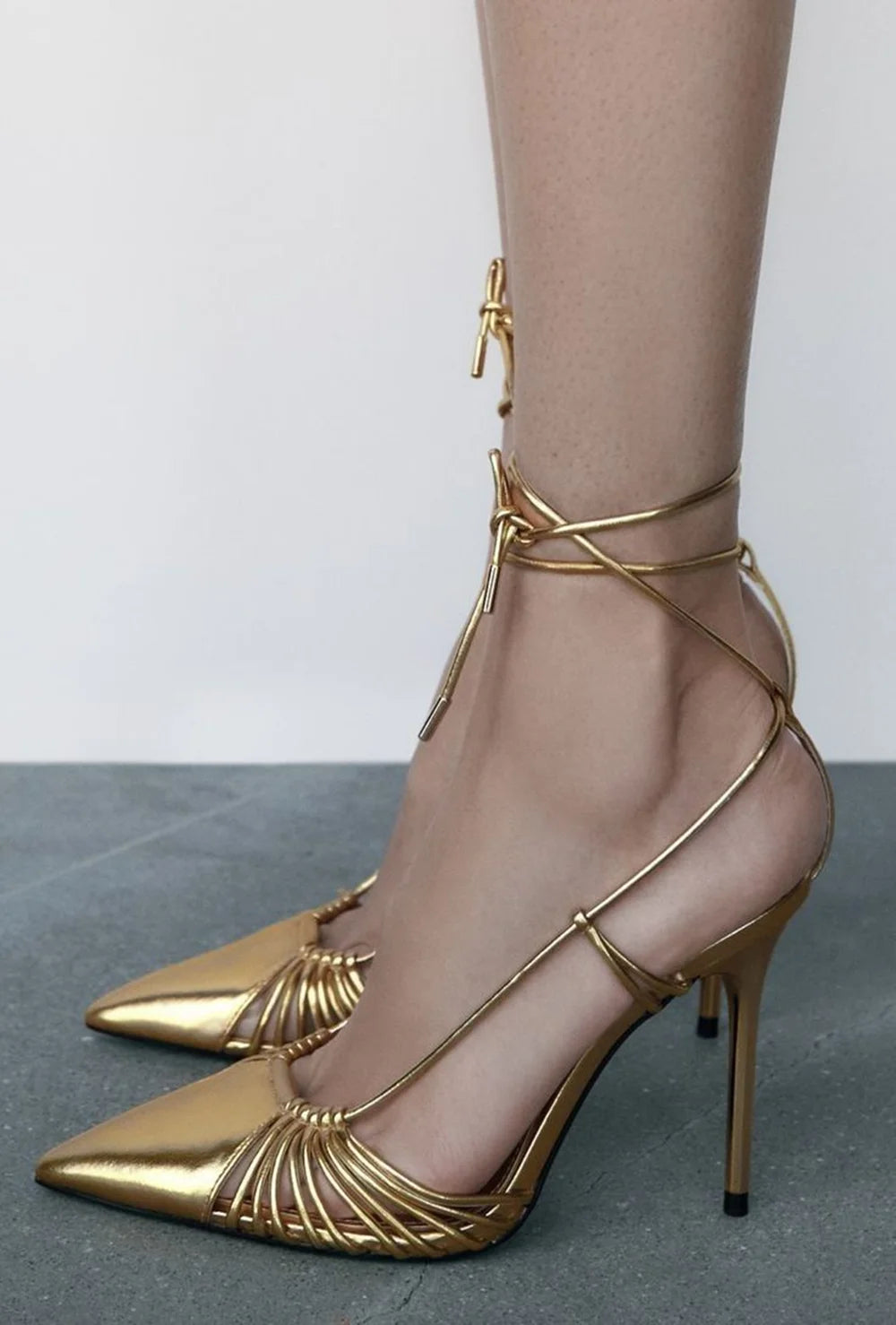 Gold Pointed Toe Ankle Strap Sandals